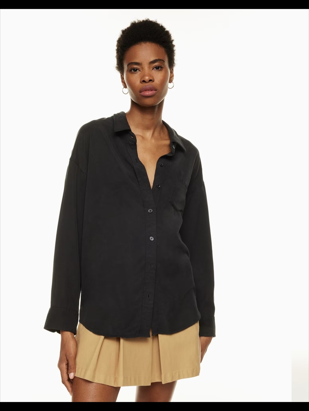 $26 Aritzia Size S Wilfred Free Relaxed Poplin Button Down Shirt Black EUC
